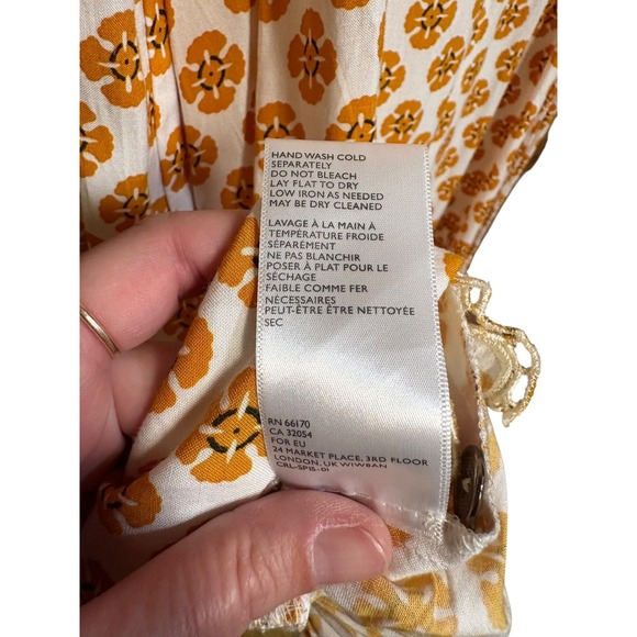 Cleobella Yellow Floral Full Button Tie Shoulder Strap Cinch Waist Midi Dress -S - Picture 8 of 8